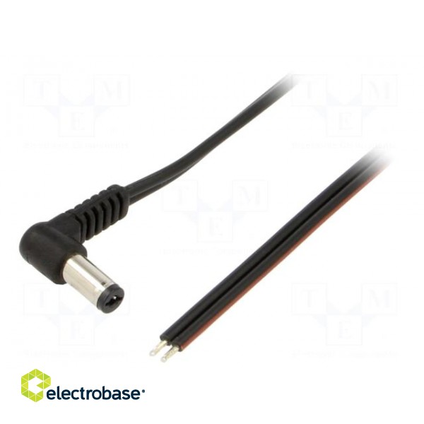 Cable | 2x0.75mm2 | wires,DC 5,5/2,1 plug | angled | black | 0.5m