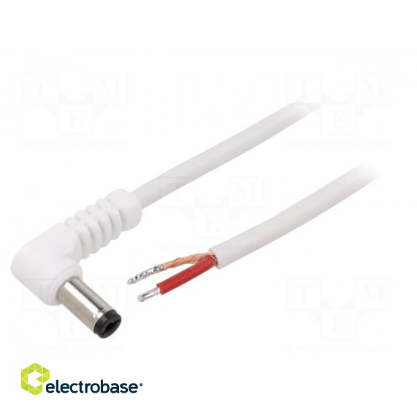 Cable | 1x1mm2 | wires,DC 5,5/2,1 plug | angled | white | 0.5m