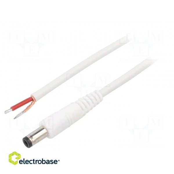 Cable | 1x1mm2 | wires,DC 5,5/2,1 plug | angled | white | 1.5m