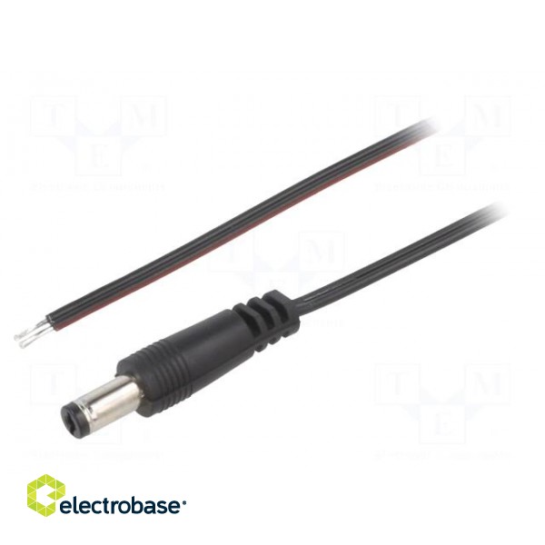 Cable | 2x0.35mm2 | wires,DC 5,5/2,1 plug | straight | black | 2m