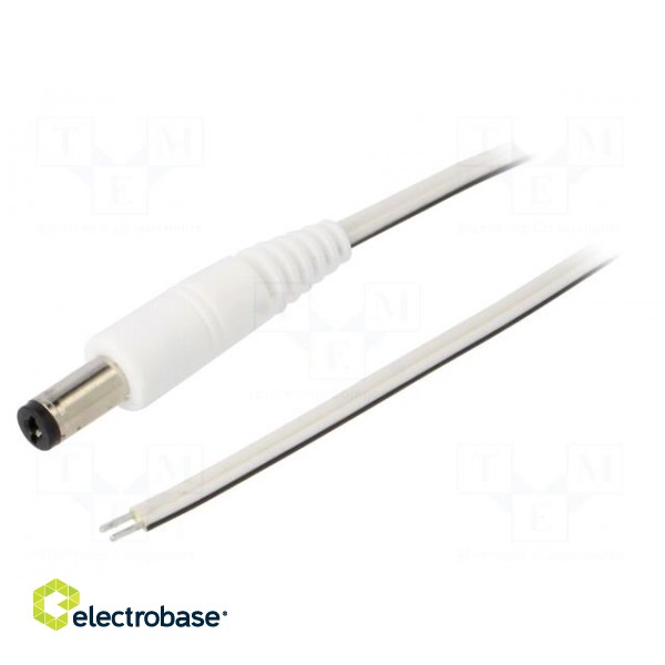 Cable | 2x0.35mm2 | wires,DC 5,5/2,1 plug | straight | white | 0.5m