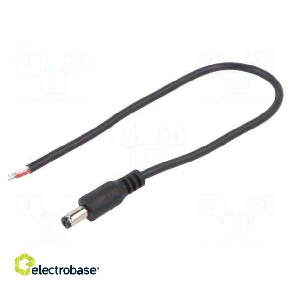 Cable | 2x0.5mm2 | wires,DC 5,5/2,1 plug | straight | black | 0.25m