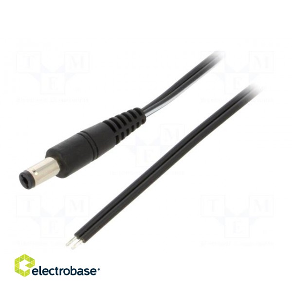 Cable | 2x0.5mm2 | wires,DC 5,5/2,1 plug | straight | black | 0.5m