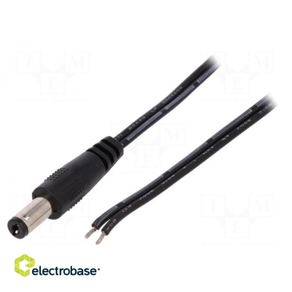 Cable | wires,DC 5,5/2,1 plug | straight | 0.5mm2 | black | 1.46m