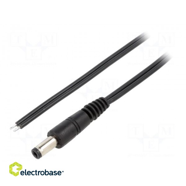 Cable | 2x0.75mm2 | wires,DC 5,5/2,1 plug | straight | black | 0.5m