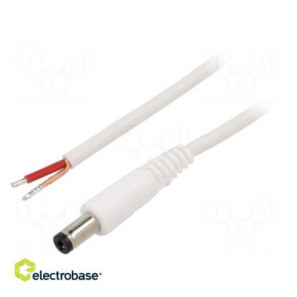 Cable | 1x1mm2 | wires,DC 5,5/2,1 plug | straight | white | 1.5m