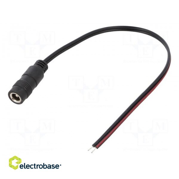 Cable | 2x0.5mm2 | wires,DC 5,5/2,1 socket | straight | black | 0.2m