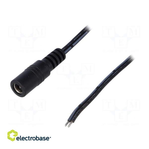 Cable | wires,DC 5,5/2,1 socket | straight | 0.5mm2 | black | 1.46m