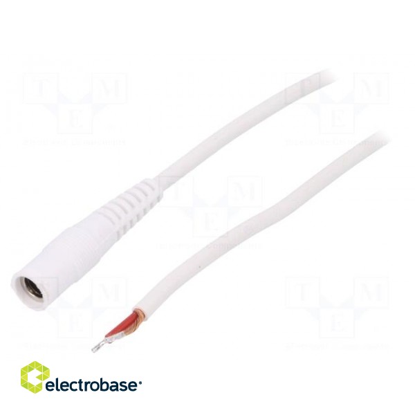 Cable | wires,DC 5,5/2,1 socket | straight | 1mm2 | white | 1.5m