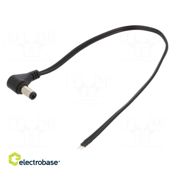 Cable | 2x0.5mm2 | wires,DC 5,5/2,5 plug | angled | black | 0.25m