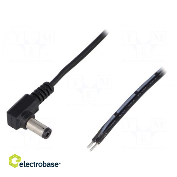 Cable | wires,DC 5,5/2,5 plug | angled | 0.5mm2 | black | 1.46m