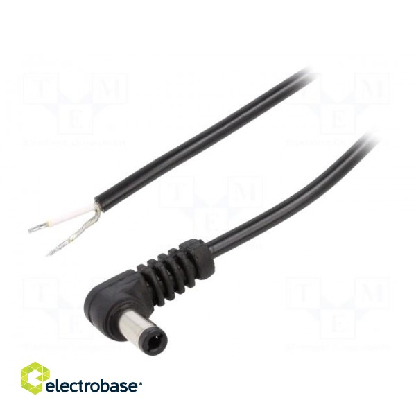 Cable | 1x0.5mm2 | wires,DC 5,5/2,5 plug | angled | black | 1.5m