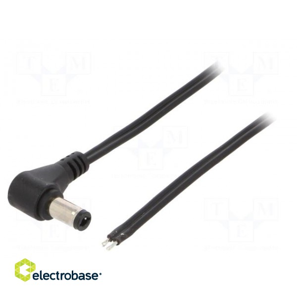 Cable | 2x0.5mm2 | wires,DC 5,5/2,5 plug | angled | black | 1.5m