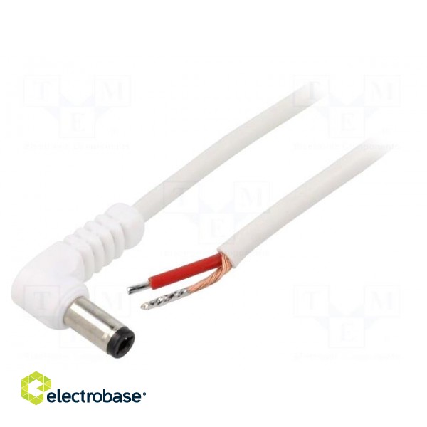 Cable | 1x1mm2 | wires,DC 5,5/2,5 plug | angled | white | 0.5m