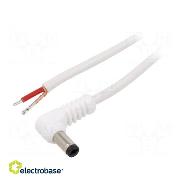 Cable | 1x1mm2 | wires,DC 5,5/2,5 plug | angled | white | 1.5m