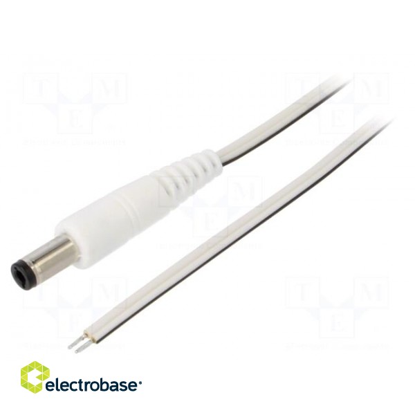 Cable | 2x0.35mm2 | wires,DC 5,5/2,5 plug | straight | white | 1.5m