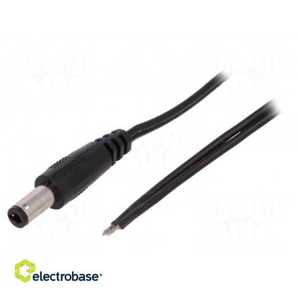 Cable | wires,DC 5,5/2,5 plug | straight | 0.5mm2 | black | 0.23m