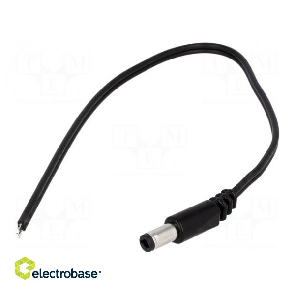 Cable | wires,DC 5,5/2,5 plug | straight | 0.5mm2 | black | 0.2m