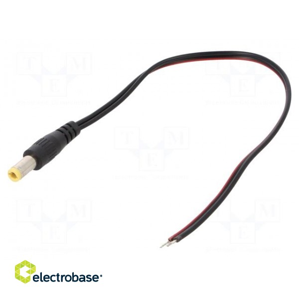 Cable | 2x0.5mm2 | wires,DC 5,5/2,5 plug | straight | black | 0.2m