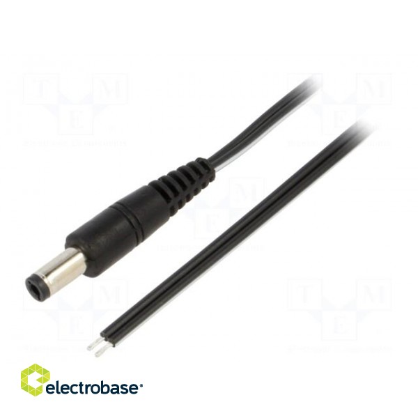 Cable | 2x0.5mm2 | wires,DC 5,5/2,5 plug | straight | black | 0.5m