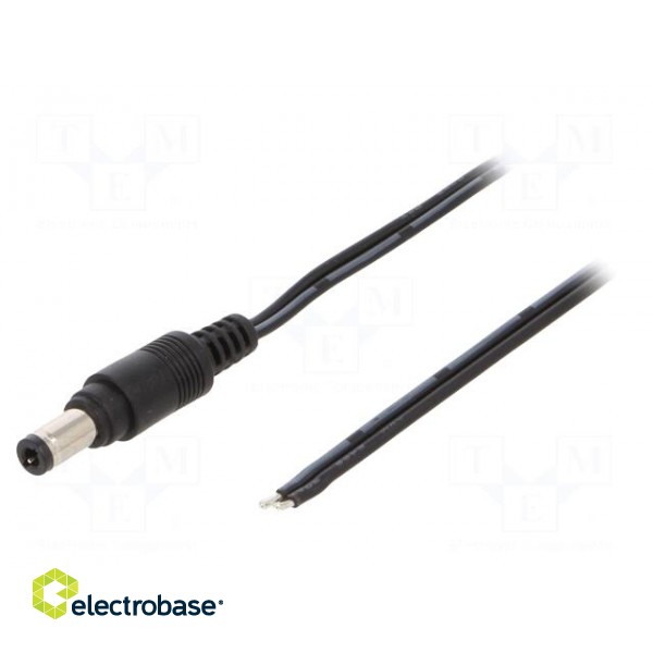 Cable | 2x0.5mm2 | wires,DC 5,5/2,5 plug | straight | black | 1.5m