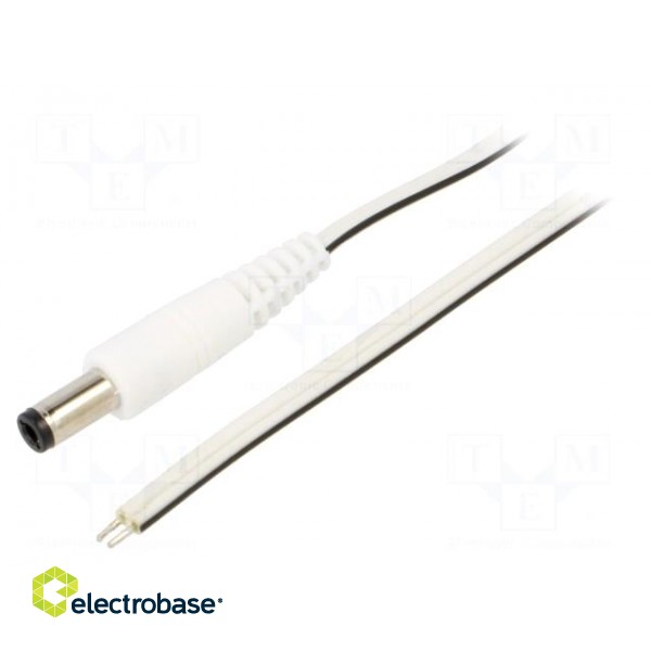 Cable | 2x0.5mm2 | wires,DC 5,5/2,5 plug | straight | white | 1.5m