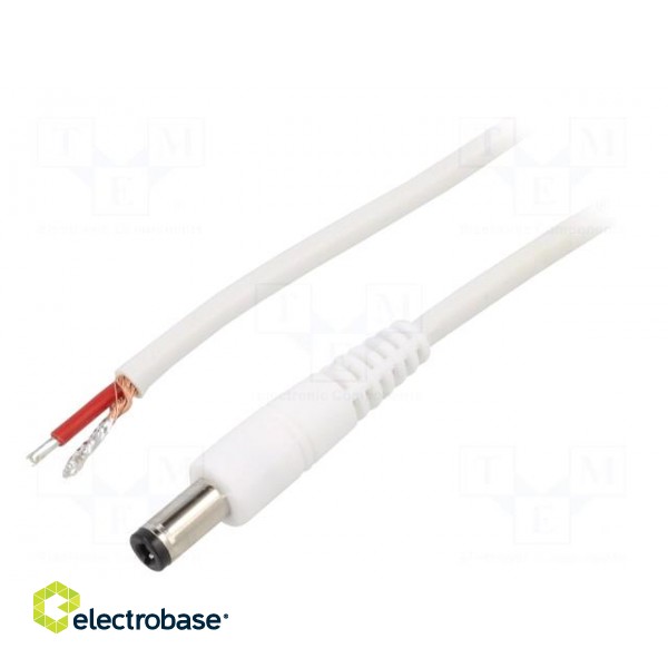 Cable | 1x1mm2 | wires,DC 5,5/2,5 plug | straight | white | 0.5m