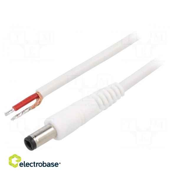 Cable | 1x1mm2 | wires,DC 5,5/2,5 plug | straight | white | 1.5m