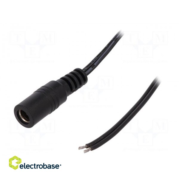 Cable | wires,DC 5,5/2,5 socket | straight | 0.5mm2 | black | 0.23m
