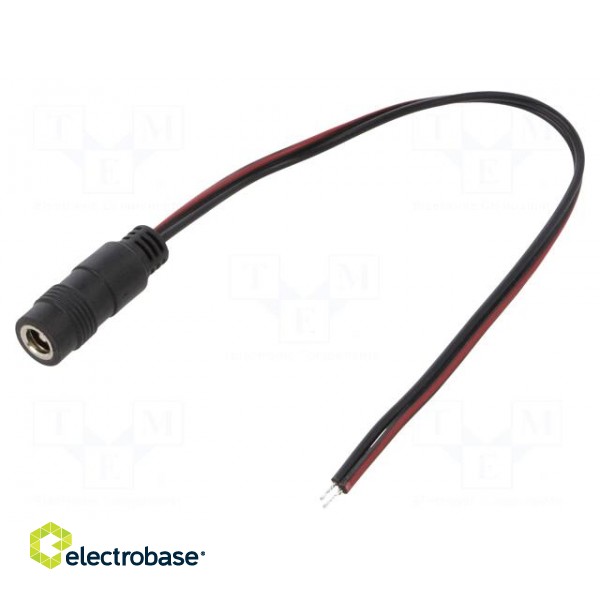 Cable | 2x0.5mm2 | wires,DC 5,5/2,5 socket | straight | black | 0.2m
