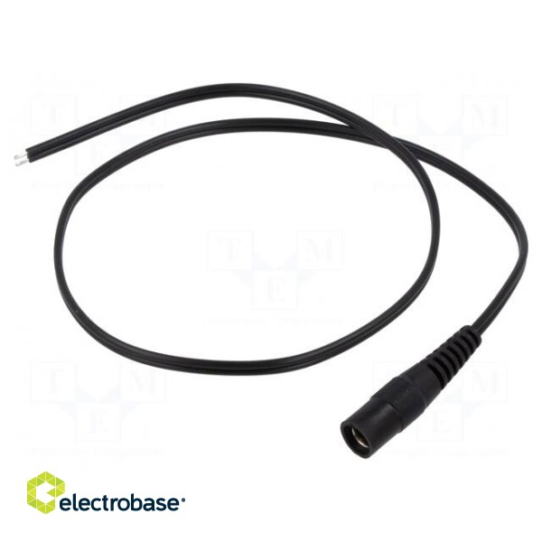 Cable | 2x0.5mm2 | wires,DC 5,5/2,5 socket | straight | black | 0.5m