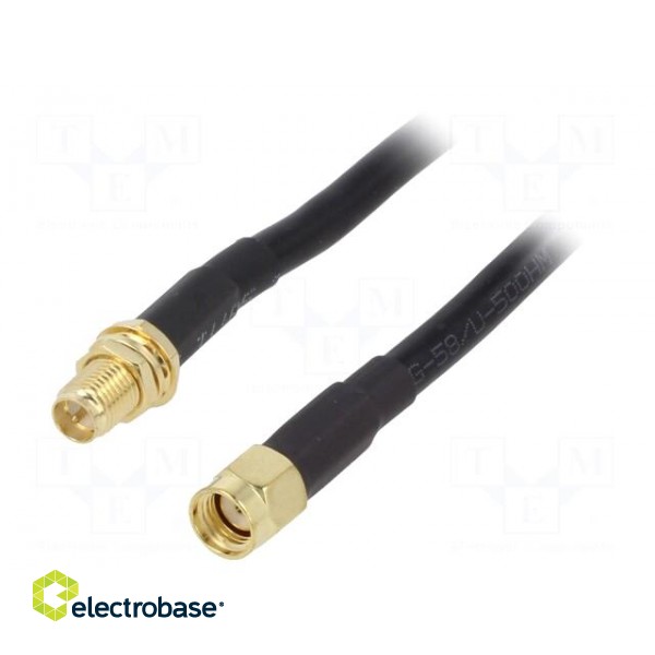Cable | 50Ω | 1m | RP-SMA male,RP-SMA female | black | straight