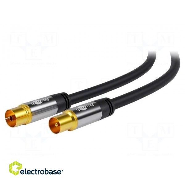Cable | 75Ω | 5m | coaxial 9.5mm socket,coaxial 9.5mm plug | black paveikslėlis 1