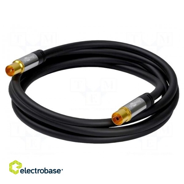 Cable | 75Ω | 3m | coaxial 9.5mm socket,coaxial 9.5mm plug | black фото 2