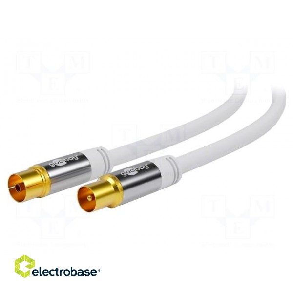 Cable | 75Ω | 1m | coaxial 9.5mm socket,coaxial 9.5mm plug | white image 1