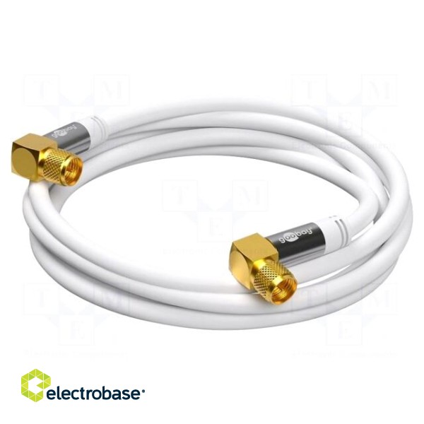 Cable | 75Ω | 1m | both sides,F plug angular | white