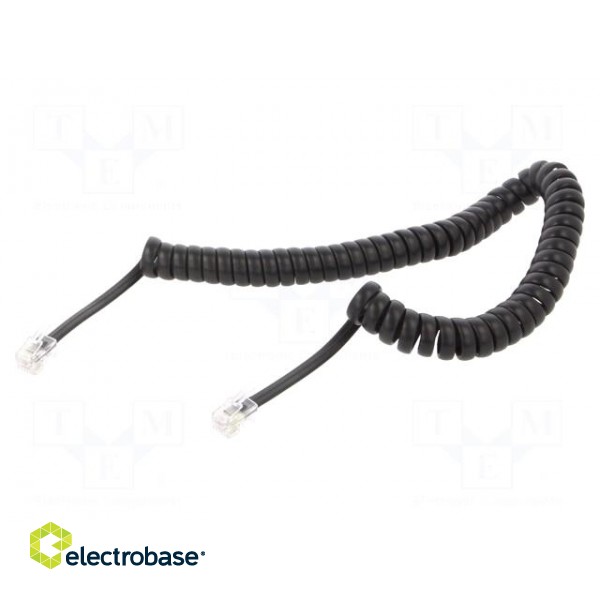 Cable: telephone | coiled | RJ10 plug,both sides | black | 2m