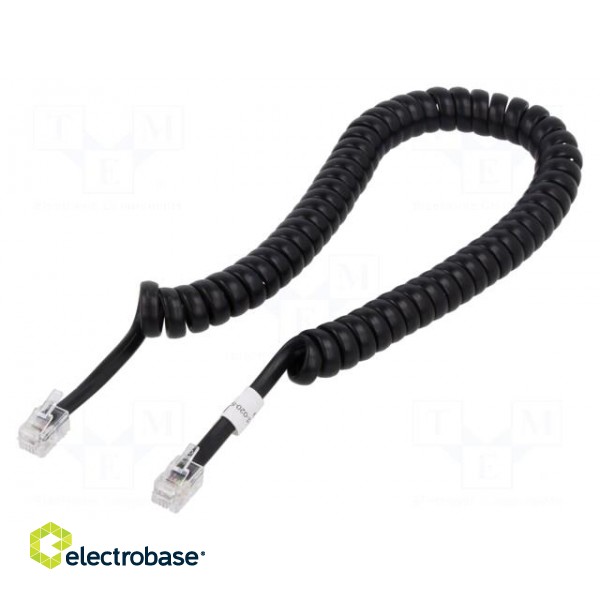 Cable: telephone | coiled | RJ10 plug,both sides | black | 2m