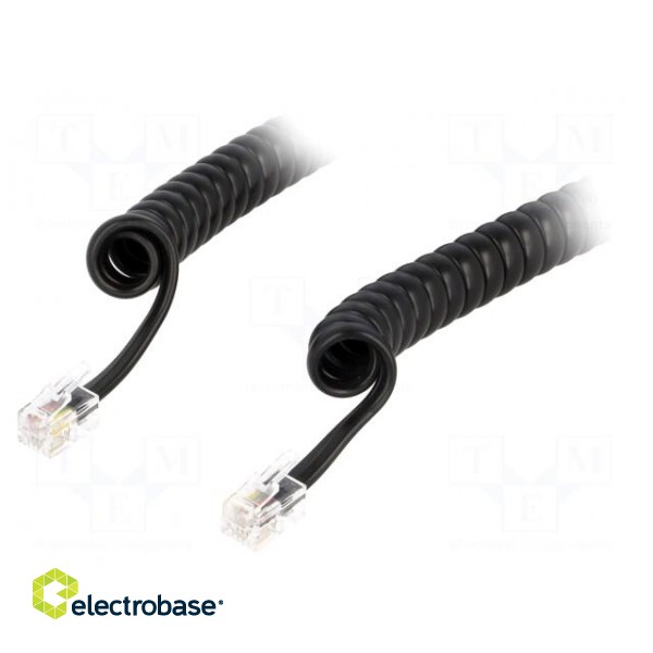Cable: telephone | coiled,interlaced | RJ9 plug,both sides | black