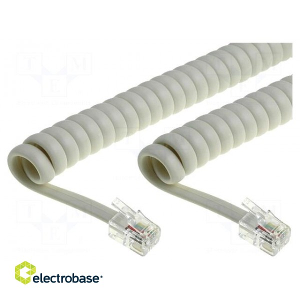 Cable: telephone | coiled,interlaced | RJ9 plug,both sides | ivory