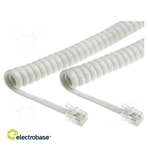 Cable: telephone | coiled,interlaced | RJ9 plug,both sides | white