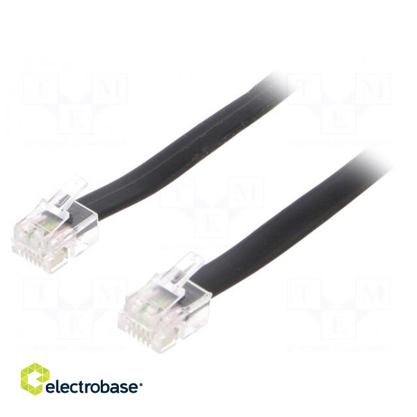 Cable: telephone | flat | RJ12 plug,both sides | 15m | black фото 1