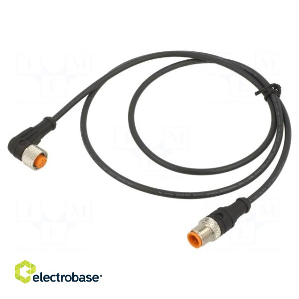 Connection lead | M12 | PIN: 3 | 1m | plug | 4A | -25÷80°C | Insulation: PUR