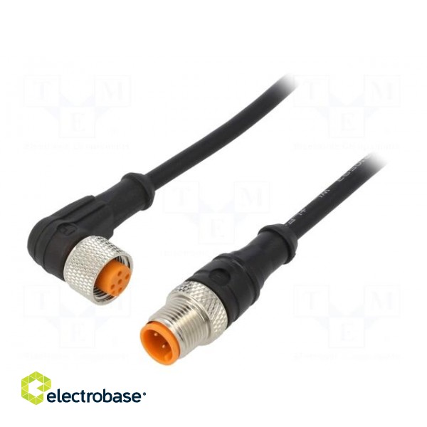 Connection lead | M12 | PIN: 3 | 5m | plug | 4A | LED | -25÷80°C | IP67 | 30VDC