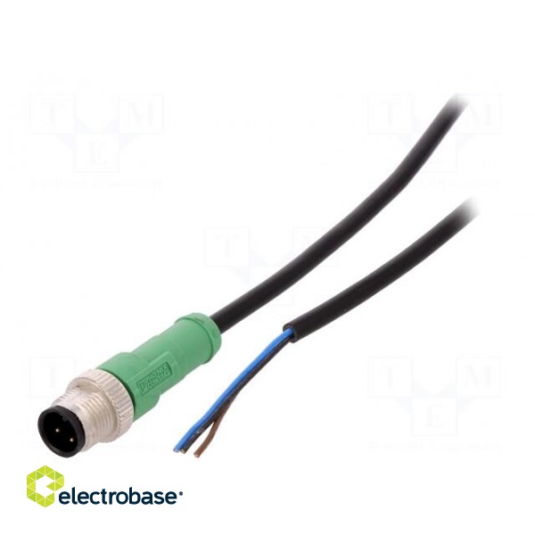 Connection lead | M12 | PIN: 3 | straight | 10m | plug | 250VAC | 4A | PVC