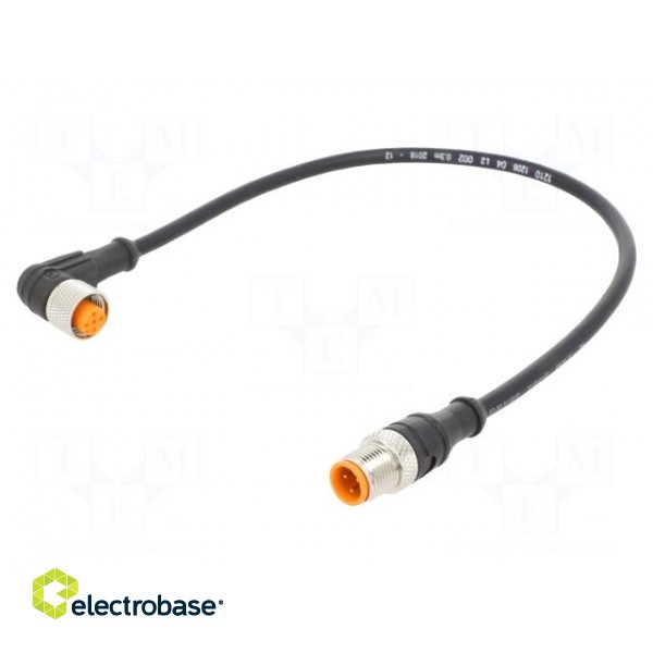 Connection lead | M12 | PIN: 4 | 0.3m | plug | 4A | -25÷80°C | IP67 | 30VDC