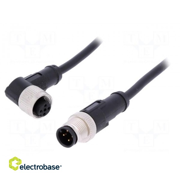 Connection lead | M12 | PIN: 4 | 5m | plug | 250VAC | 4A | -25÷80°C | PVC