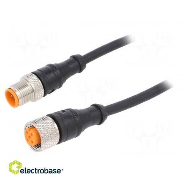 Connection lead | M12 | PIN: 4 | 5m | plug | 250VAC | 4A | -25÷80°C | IP67