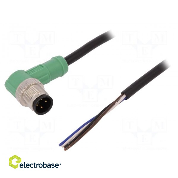 Connection lead | M12 | PIN: 4 | angled | 10m | plug | 250VAC | 4A | -25÷90°C
