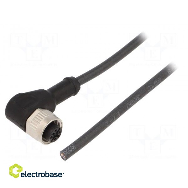 Connection lead | M12 | PIN: 4 | angled | 2m | plug | 250VAC | 4A | -25÷80°C